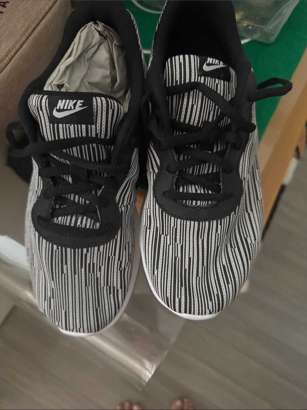Nike  Black and White Knit Stripe Sneakers
